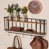 Baxton Studio Jaron Modern Oak Finished Wood and Black Metal 2-Tier Entryway Wall Mounted Key and Coat Hanger 182-11314-Zoro